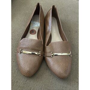 ALDO Women’s Mystical Brown Casual Slip On Flats Size 8 W/gold Color Brand Band